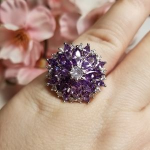Beautiful Flower Marquise Cut Amethyst Ring